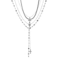 KURTCB Rhinestone Necklace for Women Boho Long Y Lariat Gold Necklace Stack Colorful Summer Beach Jewelry - color: Silver Cross Stone