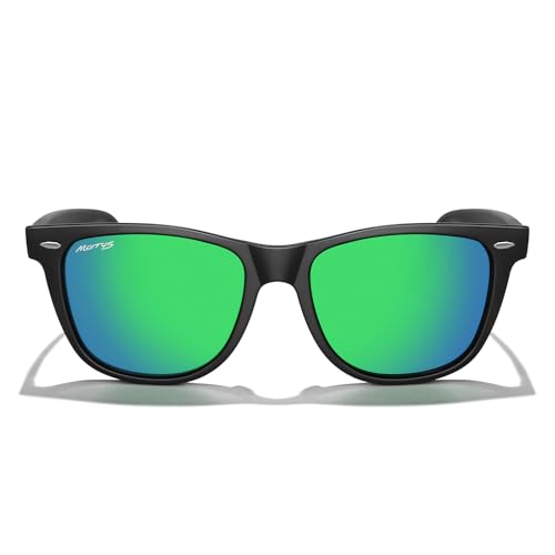 MERRY'S Classic Square Shape Polarized Sunglasses for Womens Mens Retro Designer UV400 Sun Glasses S6140 - color: Matte Black Frame/Green Mirror Lens