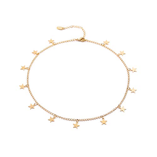 Gold Choker Necklaces 14K Gold Plated/Silver Disc Choker Necklaces Dangling Star Heart Pendant Necklaces Summer Beach Boho Necklaces Aesthetic Necklace Gift for Women - color: Gold Star