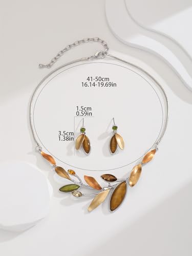 Vintage Chunky Statement Jewelry Set Retro Leaf Floral Geometric Bohemian Boho Bib Necklace Earring Set Fashion Costume Jewelry for Women Girls Wedding Party Prom Unique Gift - style: branch leaf-yellow