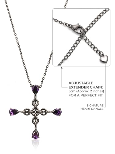 Graduate Necklace Gothic Black Cross for Men Women, Purple Teardrop Cubic Zirconia Pendant, Class of 2026 Graduation Gifts, Vintage Y2K Dark Aesthetic Jewelry