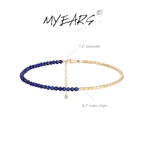 MYEARS Women Beaded Bracelet Gold Gemstone 14K Simple Dainty Handmade Chain Everyday Boho Beach Jewelry - style: Lapis Lazuli