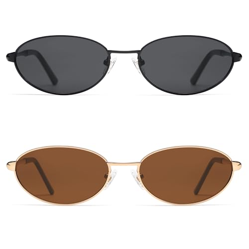 Appassal Retro Oval Sunglasses for Women Mens with Spring Hinge Sunnies AP3696 - color: A4 Black/Grey&gold/Brown