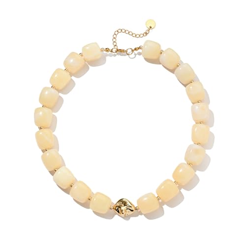 Chunky Beaded Statement Necklace for Women Trendy Colorful Boho Resin Bead Choker Necklaces Summer Handmade Jewelry Gifts Accessories - color: Beige-3