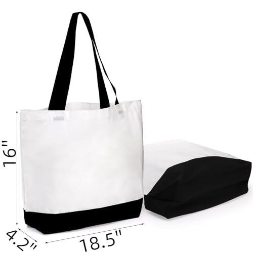 Pumtus 9 Pack Canvas Tote Bags, 18.5 x 16 IN Large Cotton Tote with Handle, Washable Reusable Shopping Bags, Multi-Purpose Kitchen Grocery Bag, Blank Cloth Tote for DIY, Beach, Holiday, Crafts