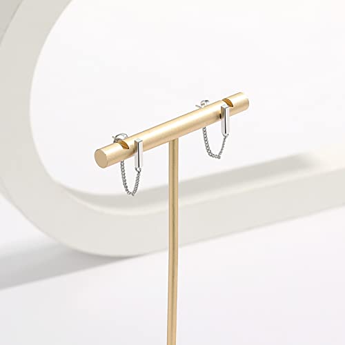 Chain Earrings for Women Small Sterling Silver Post Bar Drop Dangle Earrings Minimalist Stud Earring Hypoallergenic Dangly Jewelry Gift - color: small chain stud/silver