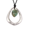 Bohemian Women's Leather Long Pendant Necklace Sweater necklace Adjustable Retro Woven Handmade Jewelry - color: Silver Water Drop Green Stone
