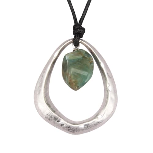 Bohemian Women's Leather Long Pendant Necklace Sweater necklace Adjustable Retro Woven Handmade Jewelry - color: Silver Water Drop Green Stone