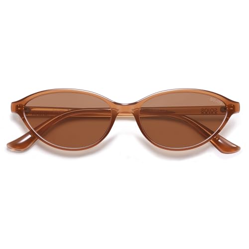 SOJOS Trendy Polarized Oval Sunglasses for Women Retro Chic 90s Shades Lightweight Sunnies SJ2656 - color: Brown Frame Brown Lens
