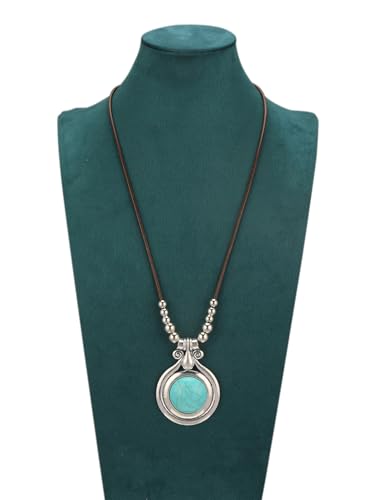 Bohemian Necklaces for Women Long Leather Necklace with Large Pendant Chunky Boho Hippie Jewelry Pendant Chocker Necklace - style: Boho Silver Necklace