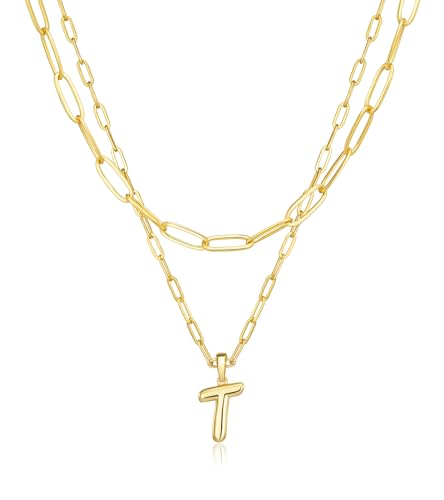 adoyi Dainty Heart Initial Necklaces 14K Gold Plated Layered Letter A-Z Pendant Necklace Stack Trendy Jewelry Birthday Valentines Gifts for Women Jewelry - color: Gold-Letter, style: T