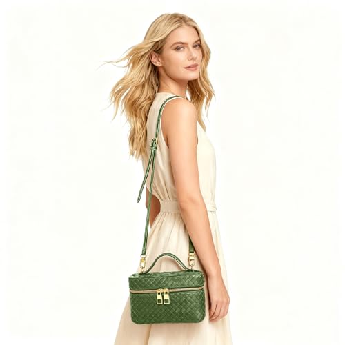Trendy Shoulder Bags for Women Mini L19 Square Box Satchel Bag Cute PU Leather Crossbody Purse with Adjustable Strap - color: Green