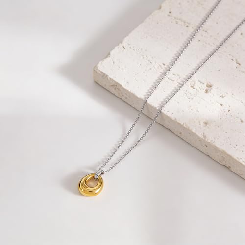 Dainty Oval Pendant Necklace for Women 18K Gold Plated Small Irregular Circle Charm Cute Boho Necklace Statement Chains Minimalist Jewelry - color: B-Gold & Silver