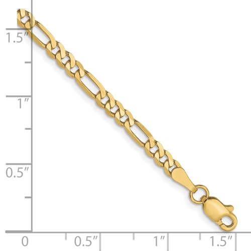 10K Yellow Gold 3.25mm Flat Figaro Chain Bracelet 7" to 8"