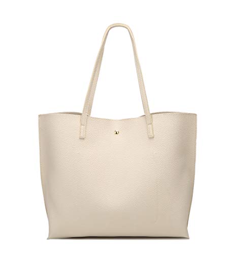 Dreubea Women's Soft Faux Leather Tote Shoulder Bag from, Big Capacity Tassel Handbag - color: Beige