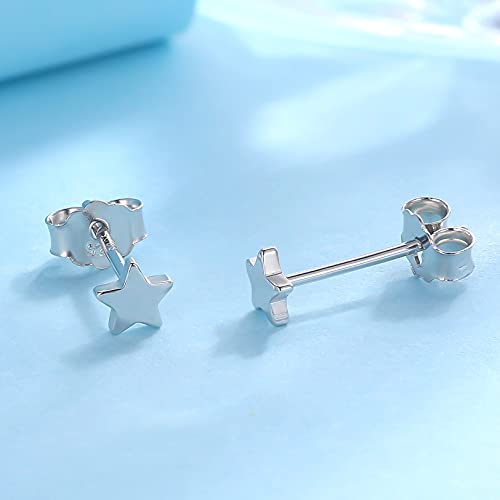 3 Pairs 925 Sterling Silver Star Stud Earrings for Women,Tiny Simple Geometric Stud Earrings Set Small Hypoallergenic Cartilage Tragus Ear Jewellery for Men (3/4/5mm) - color: 07 Silver-2Pairs-4mm/5mm