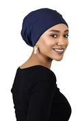 Hats Scarves & More Bamboo Slouchy Beanie for Women Chemo Headwear Moisture Wicking Cancer Turban Head Wrap Snood - color: Navy Blue