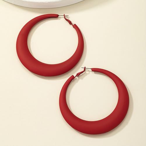 Chunky Gold Large Hoop Earrings for Women, Dainty 14K Gold Big Circle Round Statement Earrings Silver Trendy Thick Hoops Ear Jewelry for Anniversary - color: Red