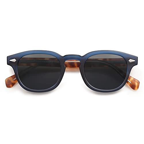 SOJOS Retro Small Round Sunglasses for Men Women Trendy Circle Style UV400 Lenses Unisex Sun Glasses SJ2251 - color: Matte Dark Blue/Grey