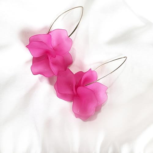 Exaggerated Bohemian Resin Rose Flower Petal Dangle Drop Earrings Long Acrylic Tiered Floral Tassel Earring for Women - color: Rose Red