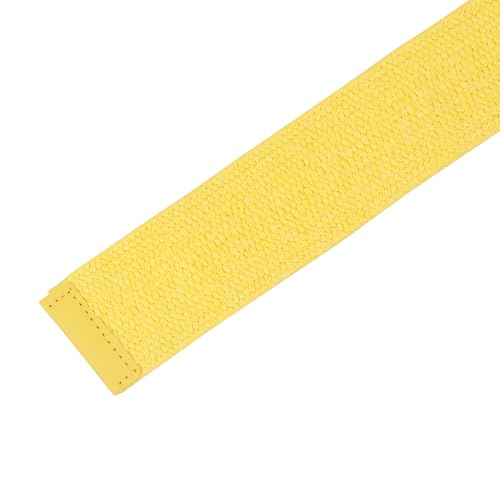 Women's Cotton and Linen Style Plastic Straw Braided Belt Circle Buckle for Dresses - color: Yellow