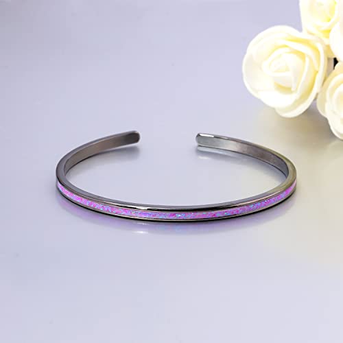 CiNily Womens Cuff Bracelet,Opal Bangle Bracelets Gold Plated Hypoallergenic Ladies Gemstone Open Cuff Bangle Bracelet - color: thin open cuff bracelet-black purple