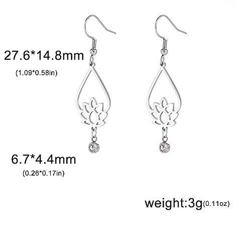 TEAMER Stainless Steel Lotus Flower Dangle Earrings Bohemian Drop Earring Unique Geometric Jewelry for Women - color: Lotus 6-Steel Color
