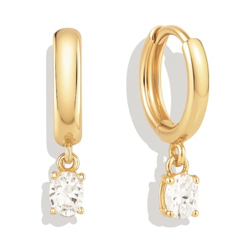 SWEET PEEPS 18K Gold Plated Huggie Hoop Earrings for Women, Dangling CZ Charm, 9mm Huggie Hoops for Everyday Wear (Gold, 9mm)