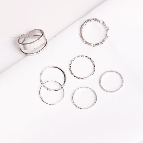 Simple Knuckle Rings Set for Women,Vintage Stackable Joint Finger Midi Rings Dainty Cute Rings Pack Festival Jewelry - color: B-Silver
