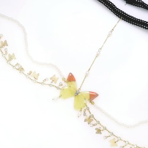 Butterfly Body Chain Rhinestone Fairy Thigh Jewelry Set for Women Party, Multi Layer Butterfly Necklace Shiny Transparent Wing Thigh Chain for Women - style: Butterfly Body Chain Rhinestone A