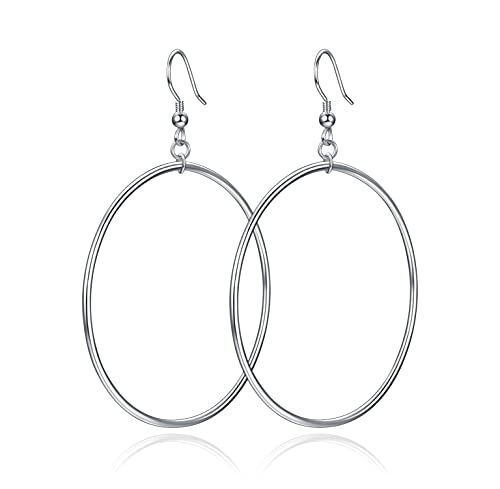 POPLYKE Sterling Silver/Rose Gold/Gold Plated Large Hoop Earrings Circle Dangle Drop Earrings for Women 40 50 60 70 80mm - color: silver hoop, size: 80mm