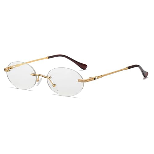 Retro Oval Sunglasses Rimless Small Round Glasses Frameless UV400 Men Women Fashion Shades - color: Clear