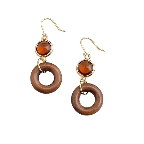 Boho Earrings for Women Natural Stone Beaded Handmade Vintage Dangle Earrings Bohemian Lightweight Hypoallergenic Jewelry for Dailywear Festival Occasions - color: Burmese rosewood