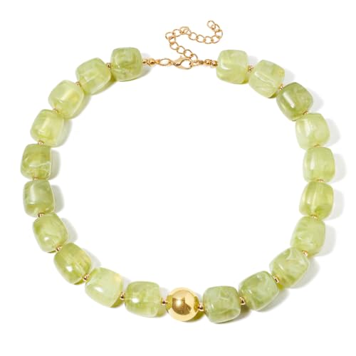 Summer Jewelry Square Chunky Beaded Necklace for Women Trendy Statement Colorful Beach Acrylic Resin Bead Punk Y2k Choker Necklaces Boho Charm Fashion Accessory Jewelry - color: Olive Green1