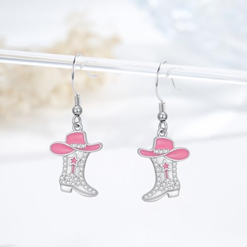 Western Earrings for Women 925 Sterling Silver Turquoise Western Country Dangle Drop Earrings Country Jewelry Gifts for Cowgirl Cowboy - style: Cowboy Boot-Pink