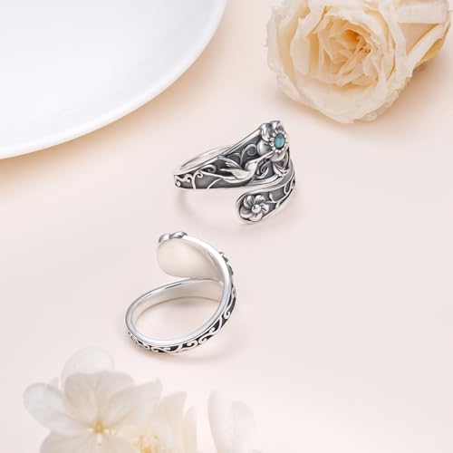 Yearace Spoon Ring for Women - Sterling Silver Victorian Vintage Oxidized Style Thumb Rings - Boho Statement Ring Jewelry Gifts - style: Hummingbird