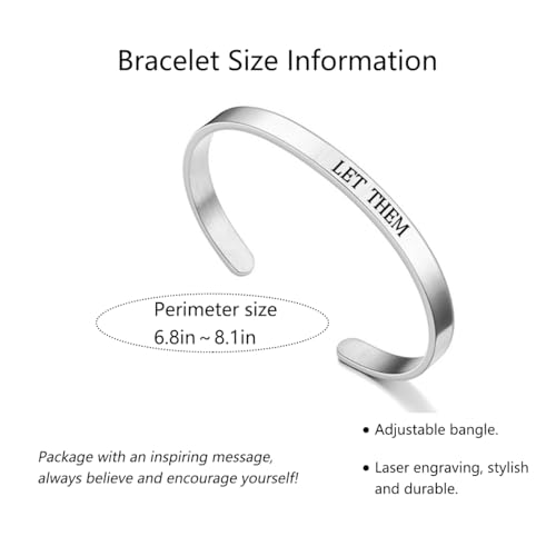 Remember Who The You Are Motivational Cuff Bracelet for Women, Stainless Steel Color Inspirational Bangle Bracelets with Engraved Hidden Message Jewelry for Sisters BFF Friends Gifts - color: Black Let Them