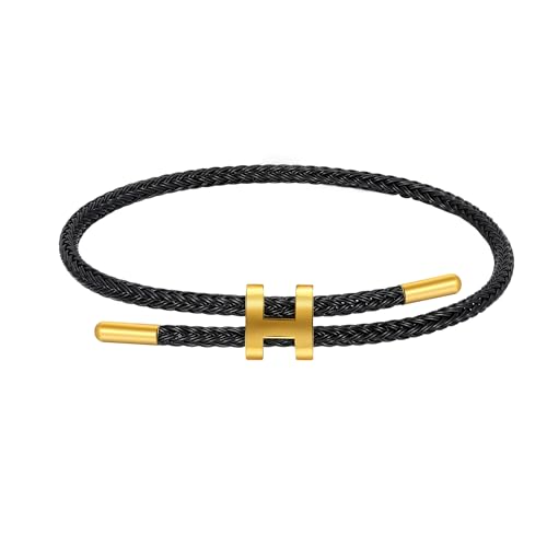 AIMADE Bracelets for Women Adjustable Charm Bracelet, 18k Gold-plated Buckle Design Titanium Steel Wire Rope Women's Gift Jewelry - color: Black