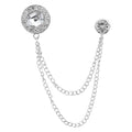 PATIKIL Gem Chain Brooch Pins, Hanging Chain Brooch Suit Pin Tassel Chain Round Crystal Badge Lapel Collar Pins for Men Shirts - color: Silver Tone(White)