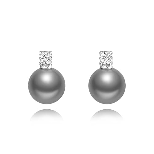 18K Gold Love Knot Stud Earrings for Women Statement Button Pearl Stud Earrings Minimalist Cute Small Post Earring - color: 4.Gray pearl