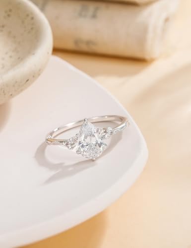 EAMTI 2CT Engagement Rings Pear Cut Wedding Teardrop Bridal Halo Nature Inspired Rings Cubic Zirconia Promise Bands for Women 3-11 - color: Brass-Silver