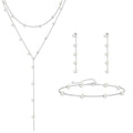 HAXIYA Lariat Gold Necklace for Women Dainty Long Necklace 14K Gold Plated/Silver Y-Shaped Pendant Drop Chain Layered Pearl/Beaded/CZ Necklaces Gold Jewelry Gift for Prom/Wedding - style: Pearl Set - Silver