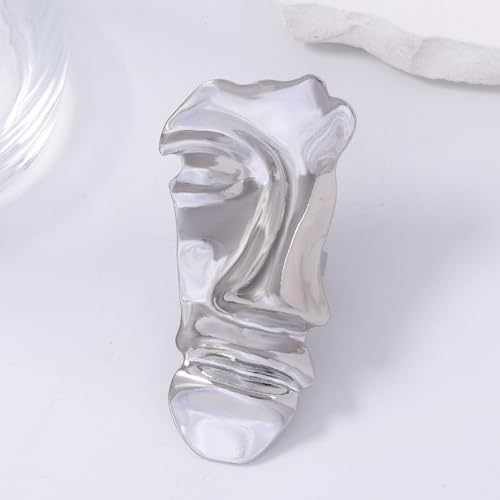 Dtja Vintage Human Half Face Statement Ring for Women Men Gold Plated Adjustable Expandable Large Wide Open Wrap Band Rings Comfort Fit Creative Artistic Birthday Graduation BFF Gift - color: Silver
