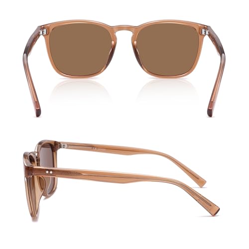 SOJOS Unisex Rounded Square Polarized Sunglasses TR90 Frame UV400 Protection Lightweight Retro for Women & Men - color: Crystal Brown/Brown