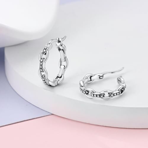 NARMO 925 Sterling Silver Hoop Earrings for Women Hypoallergenic Lightweight Simple Huggie Hoop Earrings Twisted Hoop Earrings Colorful Cubic Zirconia Hoop Earrings Rainbow Hoop Earrings - color: Chain Buckle