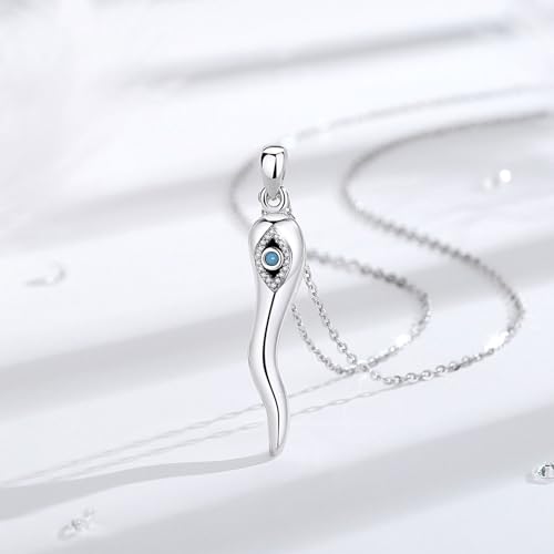 INFUSEU Italian Horn Necklace with Evil Eye for Women Protection Good Luck Gifts - color: Silver, style: Style B