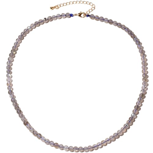 Simple Choker Necklace for Women Real Stone and Crystals Necklaces 4mm Beaded Choker Jewelry Meditation Gift for Women (16"+2") - style: Moonstone