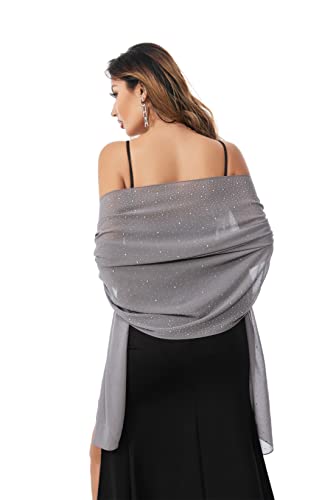 Shawls and Wraps for Evening Dresses Sheer Chiffon Women Elegant Soft Silky Sparkly Wedding Bridal Scarf - color: Drak Grey C
