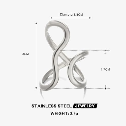 Thumb Rings for Women Chunky Gold Rings for Women Non Tarnish Stainless Steel Adjustable Rings Thumb Silver Ring Wave Curve Ring Dainty Unique Rings - style: 1 - silver