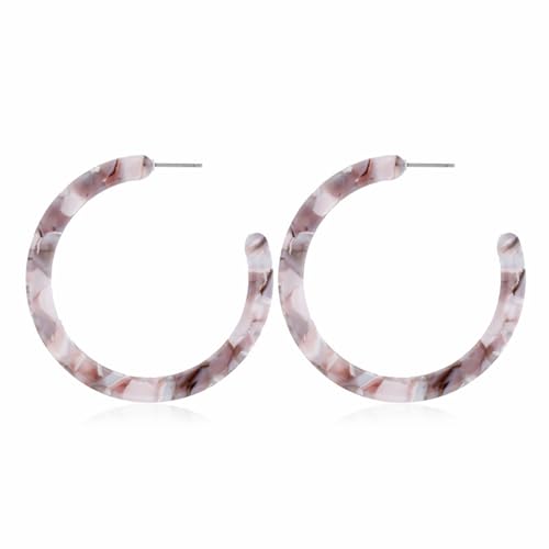 Boho Acrylic Hoop Earrings Bohemian Statement Colorful Acetate Lucite Tortoise Shell Resin Geometric Big Lightweight C Open Hoops Earrings for Women Prom Party Holiday Fashion Jewerly Gifts - color: Grey